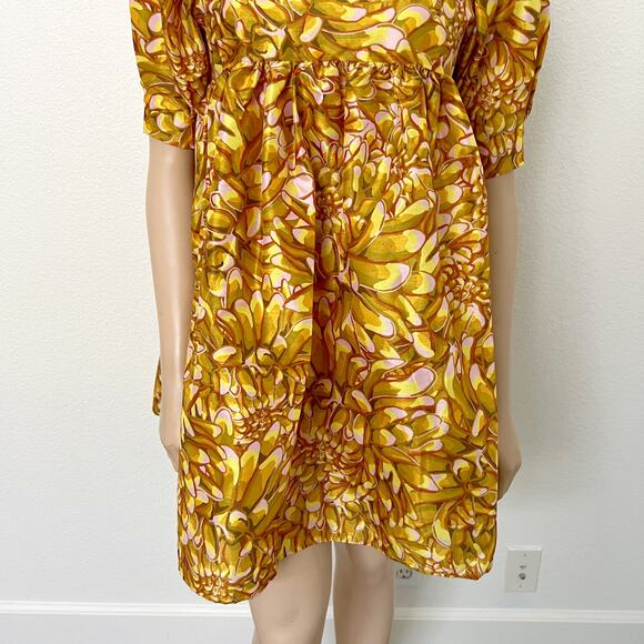 [Kika Vargas] Target Size XXS Yellow Gold Mum Floral Puff Sleeve Mini Dress NWT - Picture 8 of 12